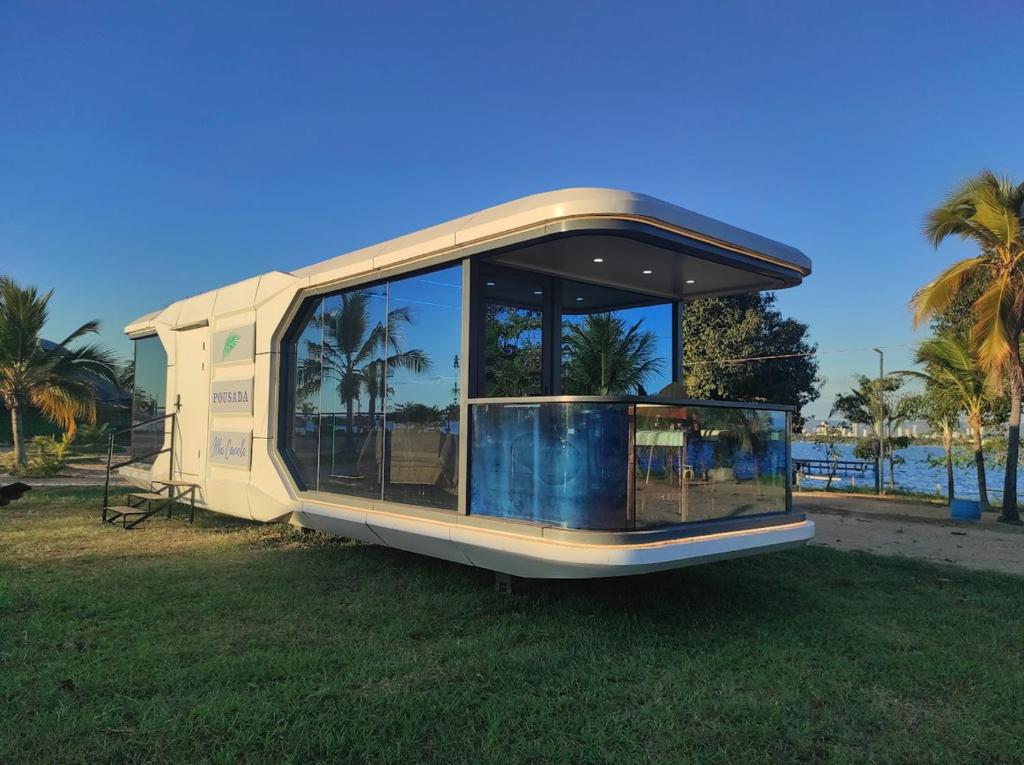 GLAMP pod by the lake at sunset